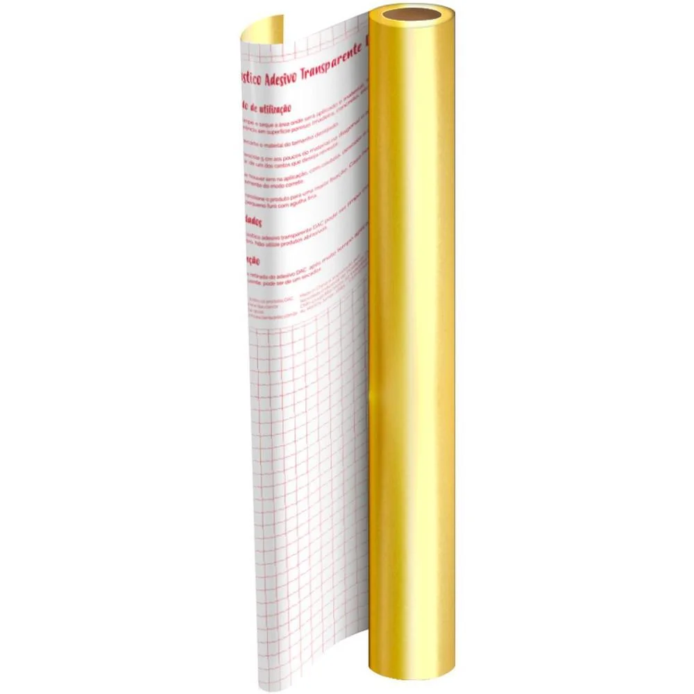 Plastico Adesivo 45Cmx10M Metalico Dourado Pp 0,08 Dac (Rolo) - imagem 2
