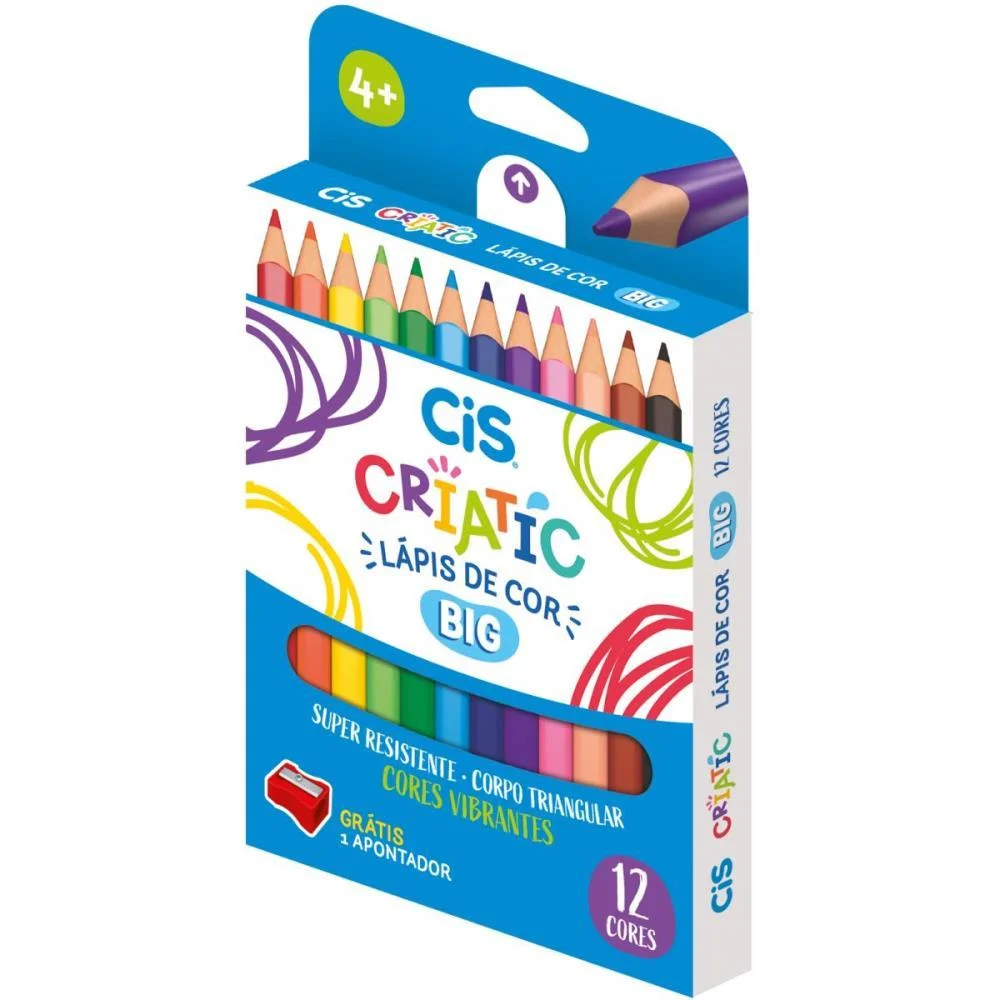 Lapis De Cor Jumbo Cis Criatic Triangular 12 Core Sertic (Estojo) - imagem 2