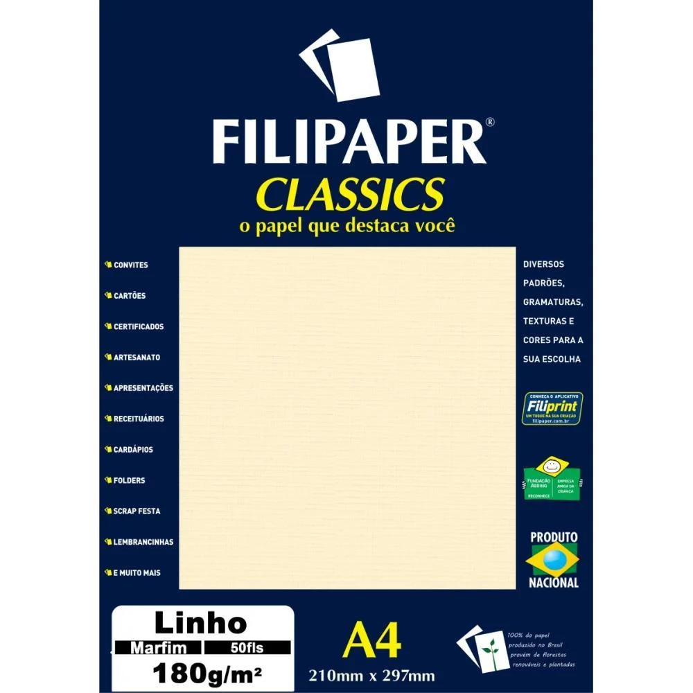 Papel A4 Linho Marfim 180G. Filiperson (Pct.c/50) - imagem 2