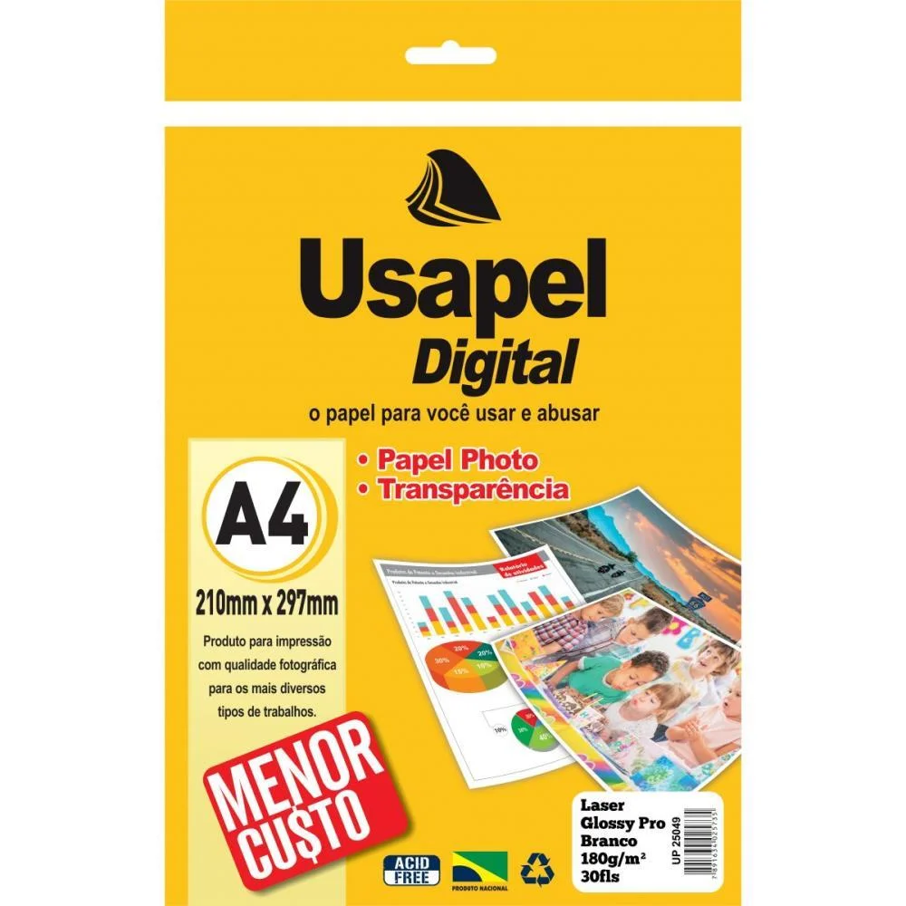 Papel Fotografico Laser Usapel Glossy Prof. A4 180G. Filiperson (Pct.c/30) - imagem 2