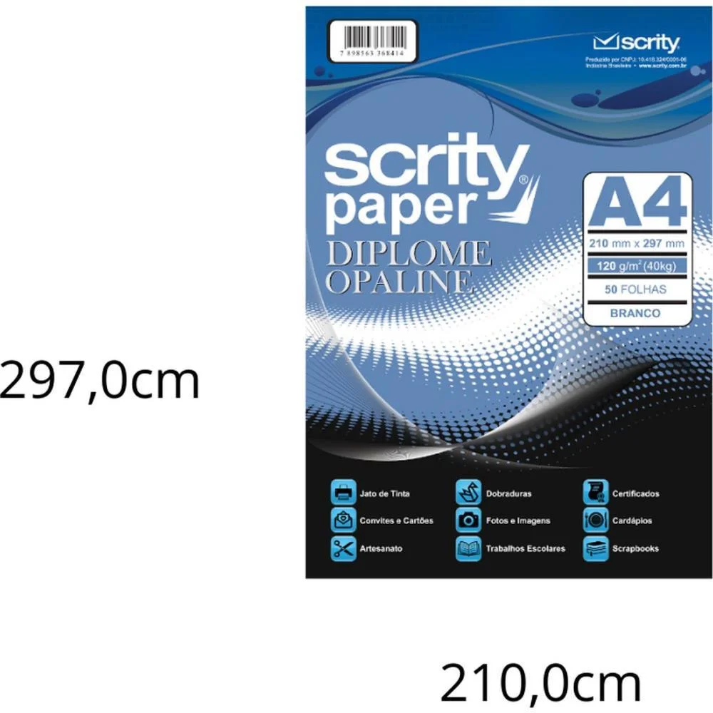 Papel A4 Diplomata Of Branco 120G. Scrity (Cx.c/50) - imagem 3