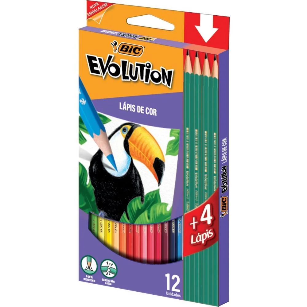 Lapis De Cor Sextavado Evolution 12 Cores + 4 Lapis Bic (Pct.c/06) - imagem 3