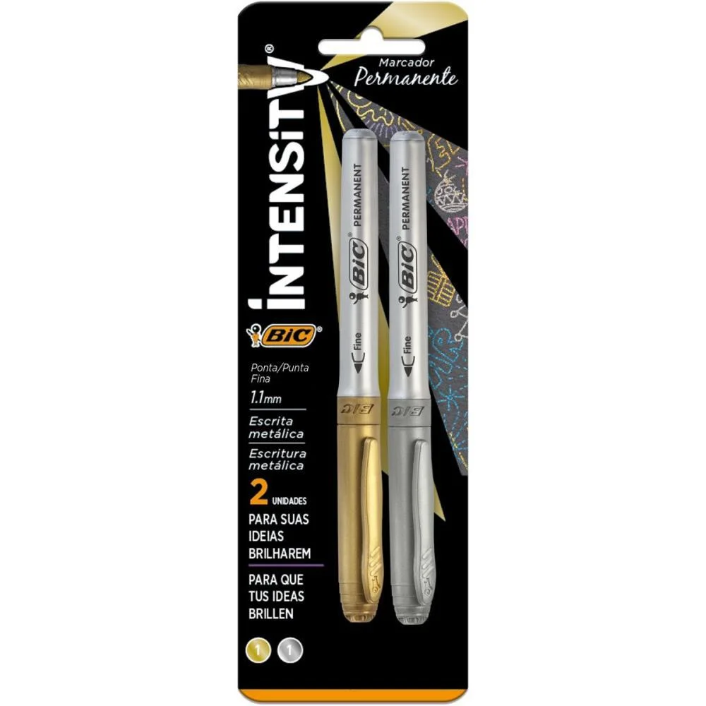 Pincel Marcador Permanente Marking 1.1Mm Prata/Ouro Bic (Bl.c/02) - imagem 5