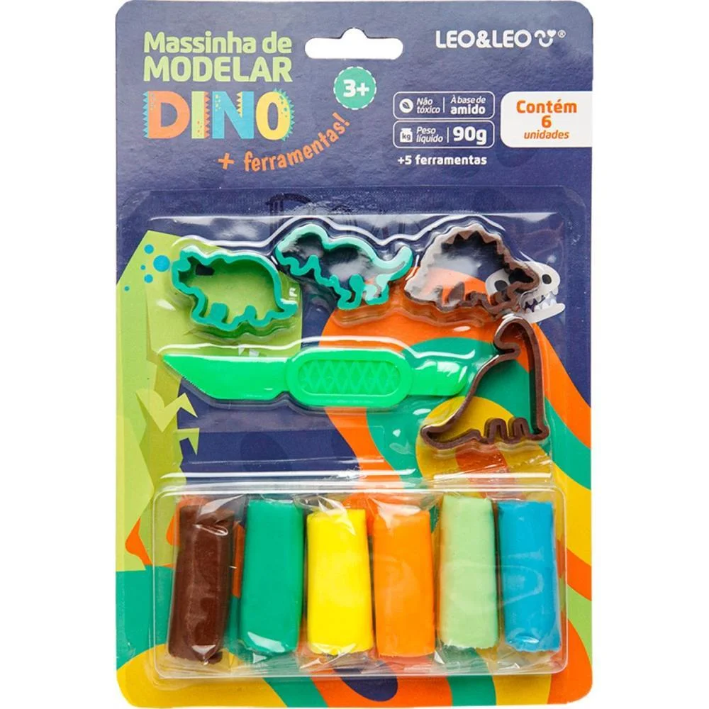 Massa Para Modelar Criativa Dino 6Cores + 5 Pecas Leonora (Kit) - imagem 2