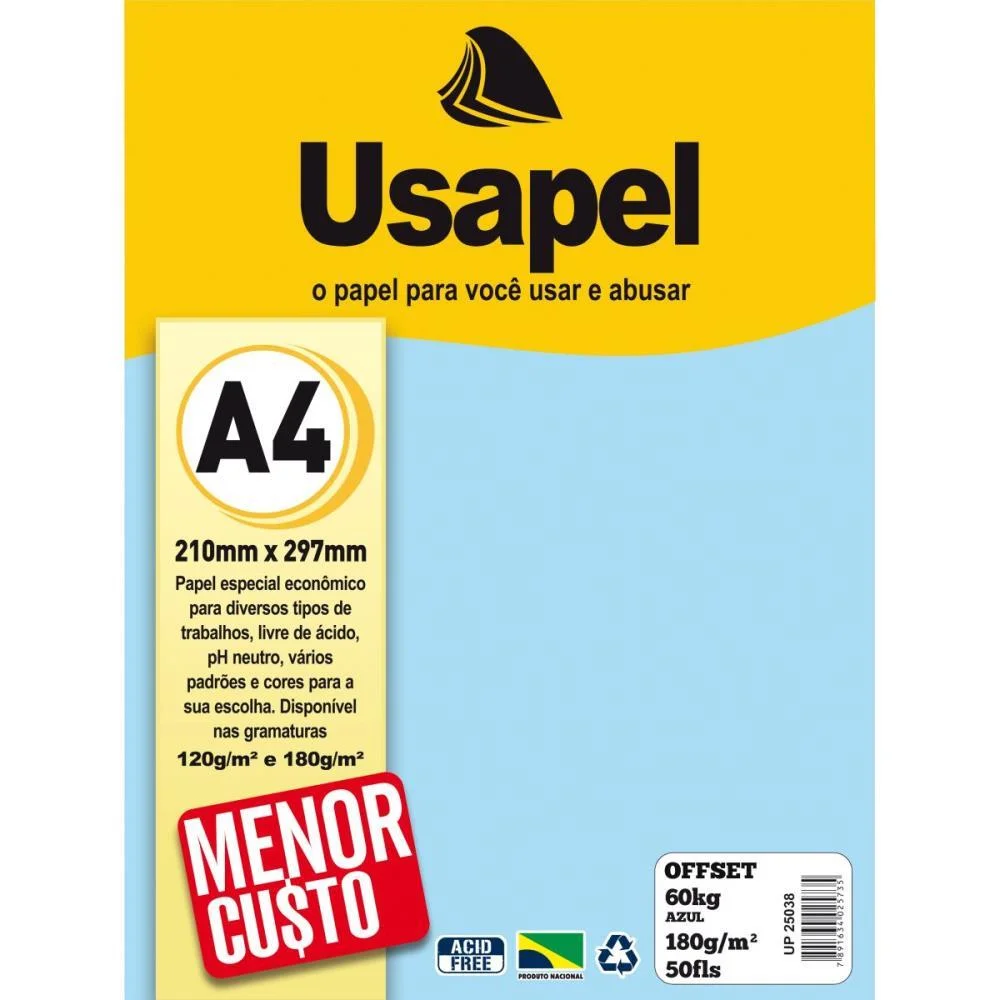 Papel Sulfite A4 Colorido Offset 180G 60K Azul 50Fls Filiperson (Pacote) - imagem 2