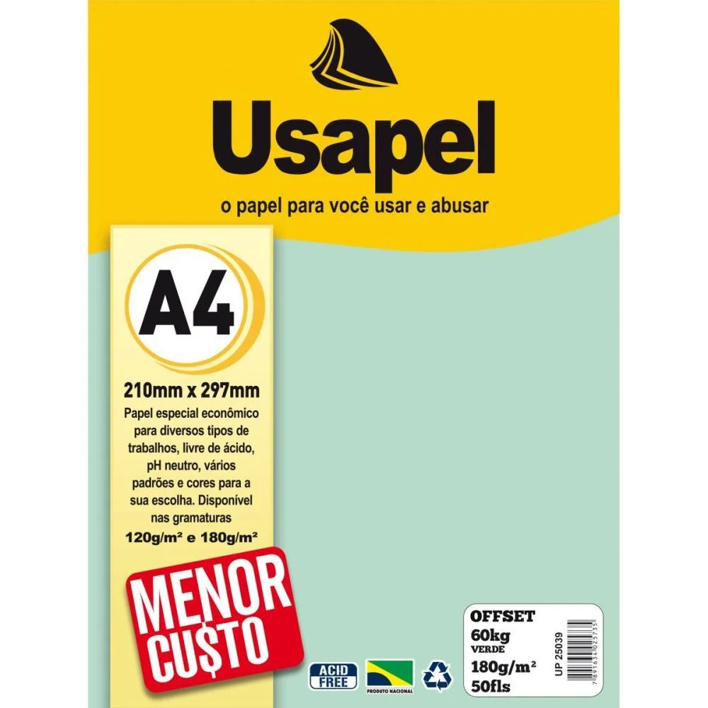 Papel Sulfite A4 Colorido Offset 180G 60K Verde 50Fls Filiperson (Pacote) - imagem 2
