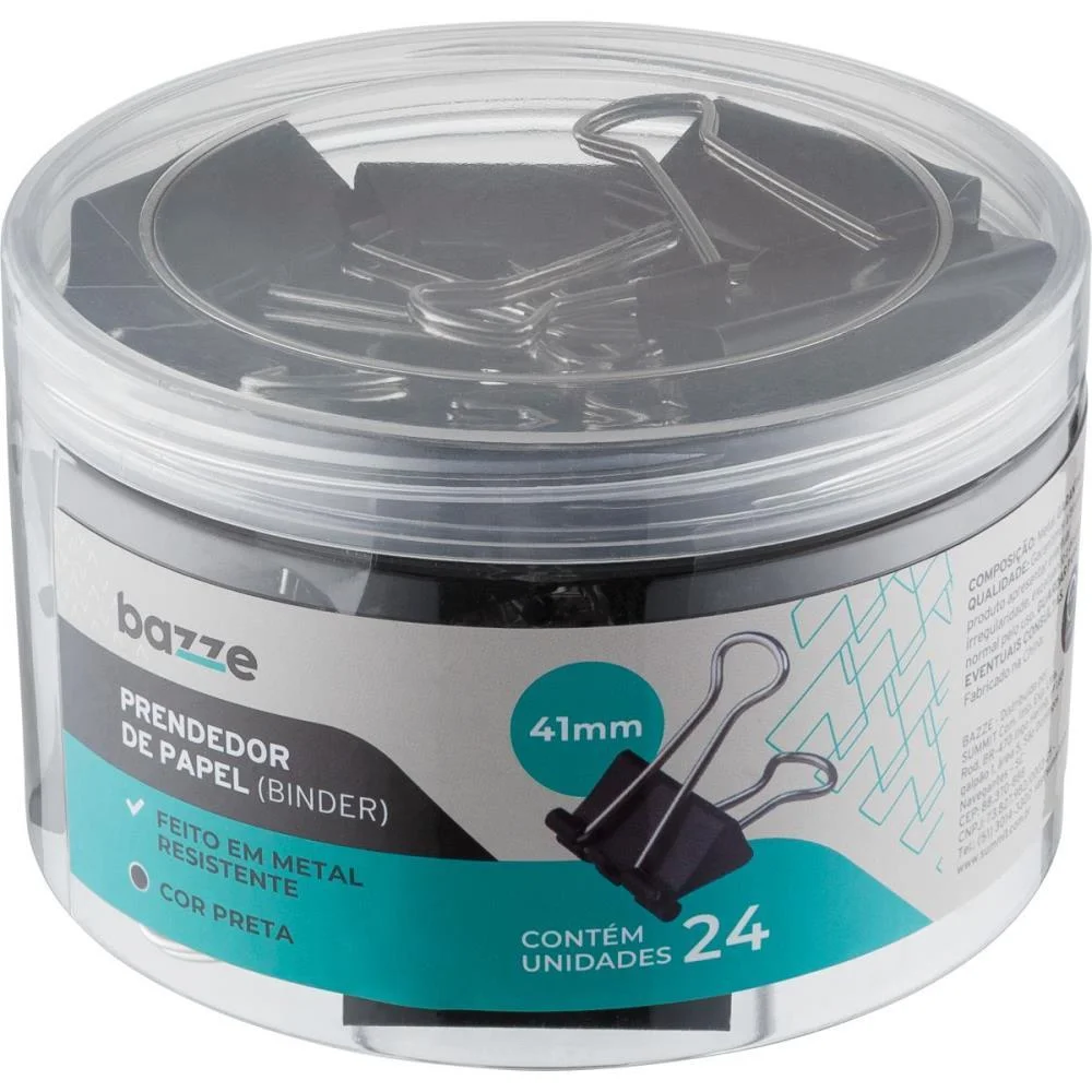 Prendedor De Papel Bazze Binder 41Mm Preto Summit (Pote-24) - imagem 2