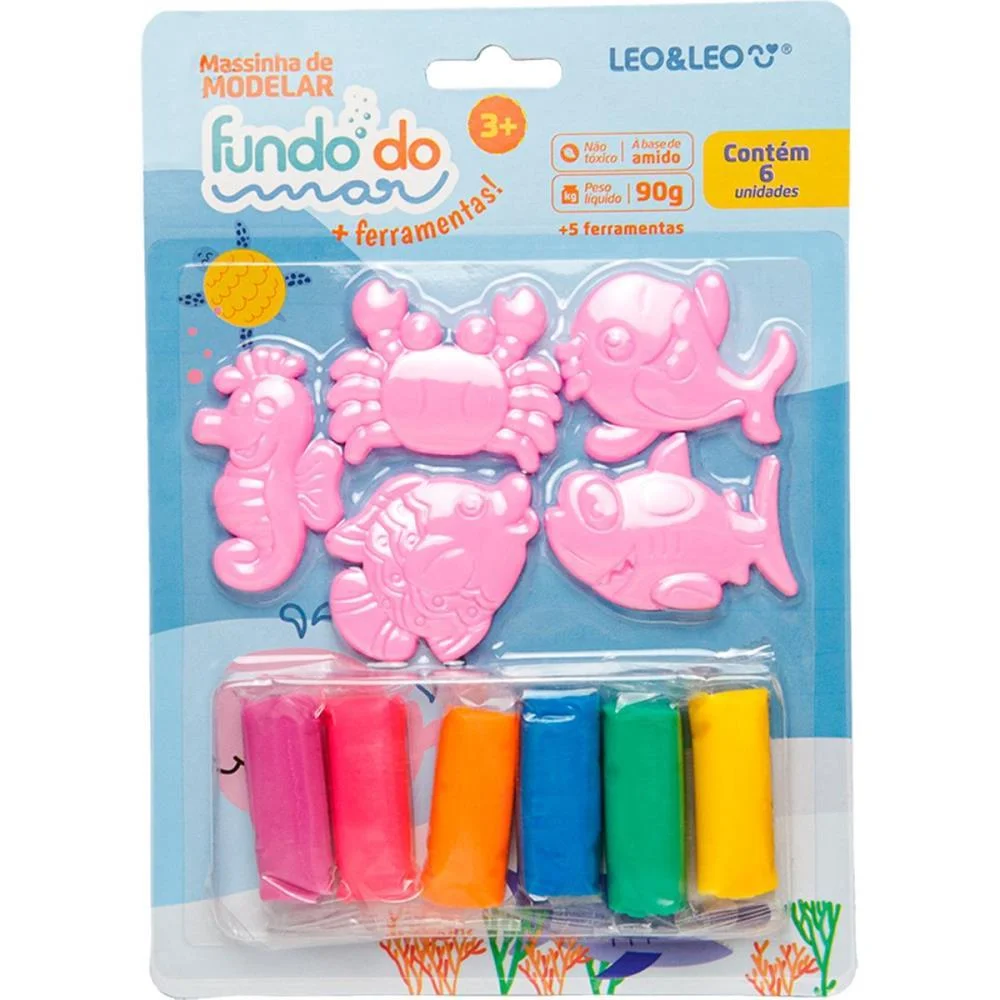 Massa Para Modelar Criativa Fundo Do Mar 6 Cores + 5 Pecas Leonora (Kit) - imagem 3