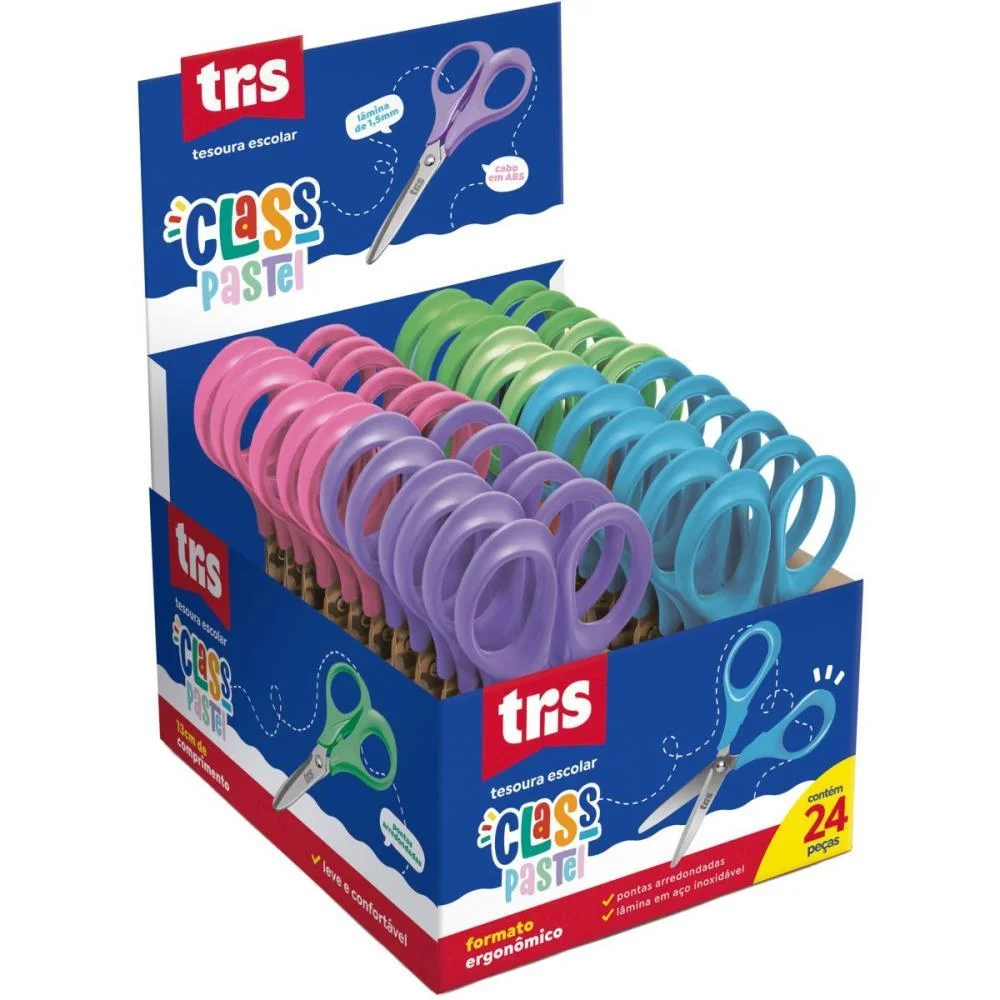 Tesoura Escolar Tris Class 13Cm Cores Pastel Summit (Cx.c/24) - imagem 4
