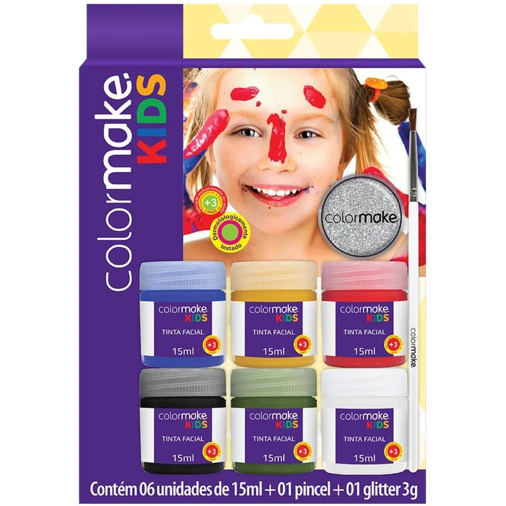 Pintura Facial Liquida Kids 6Cores+Pincel+Gli Colormake (Kit) - imagem 3