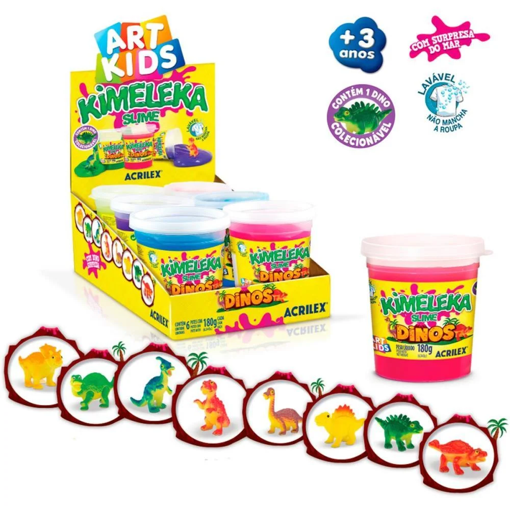 Slime Kimeleka Dinos 180G Sortido Acrilex (Cx.c/06) - imagem 5