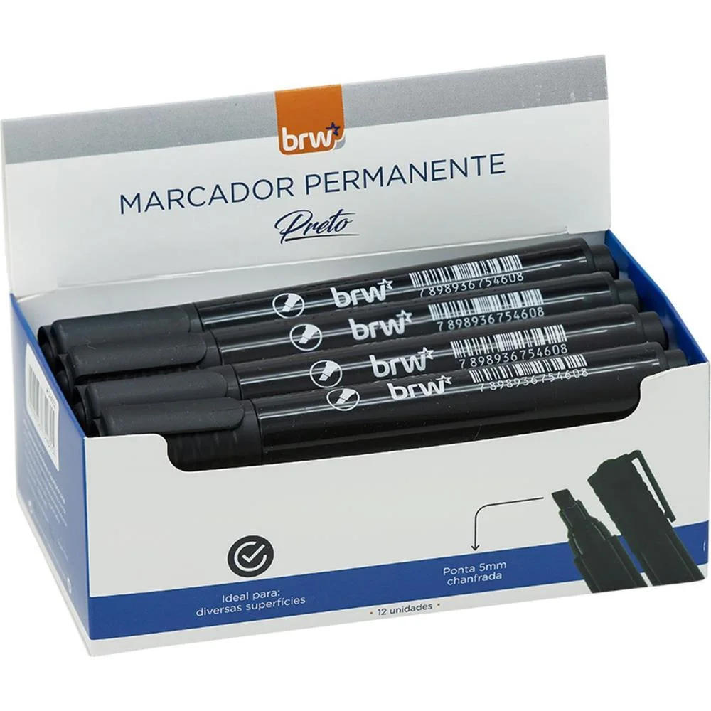 Pincel Marcador Permanente Ponta Chanfrada Preto Brw (Cx.c/12) - imagem 3