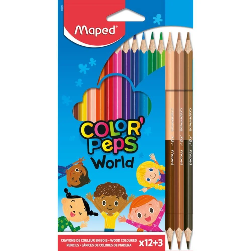 Lapis De Cor Triangular Color Peps 12 Cores+3 Duo Pele Maped (Estojo) - imagem 4