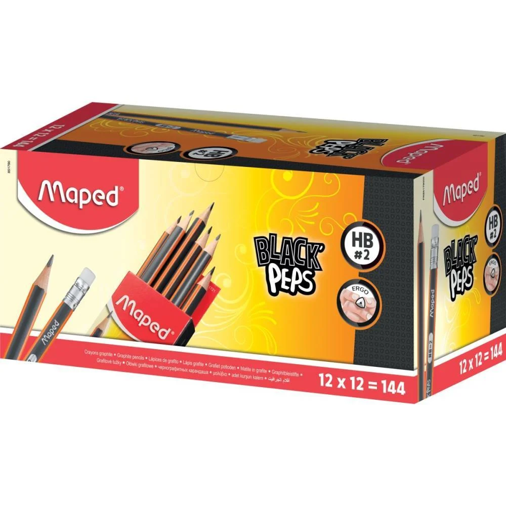 Lapis Preto Triangular Black Peps Hb C/Borracha Maped (Cx.c/144) - imagem 3