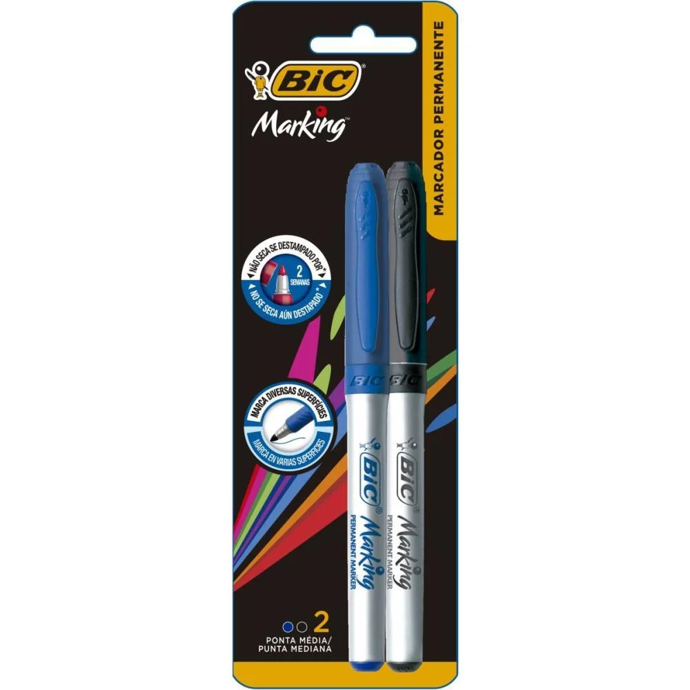 Pincel Marcador Permanente Marking 1.1Mm Azul/Preta Bic (Bl.c/02) - imagem 4