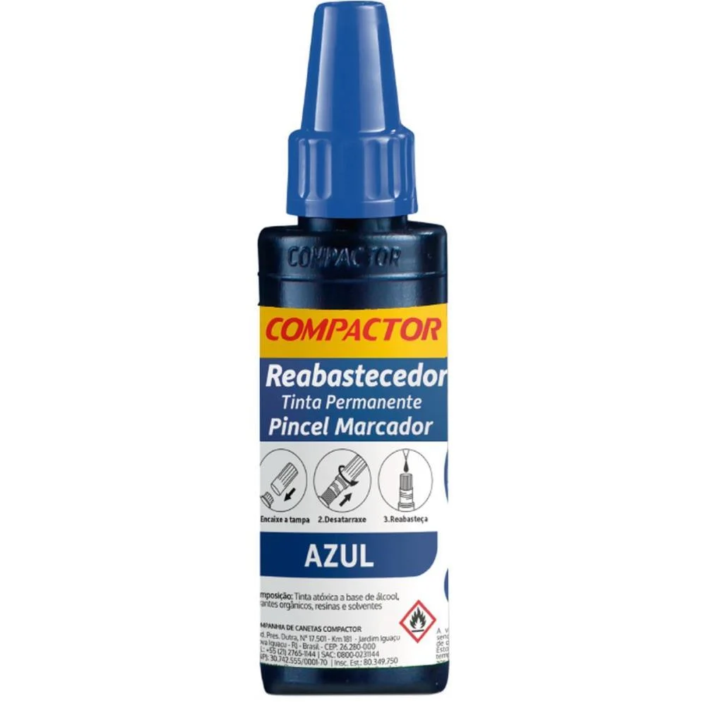 Tinta Marcador Permanente Reabastecedor 030Ml Azul Compactor (Cx.c/12) - imagem 2