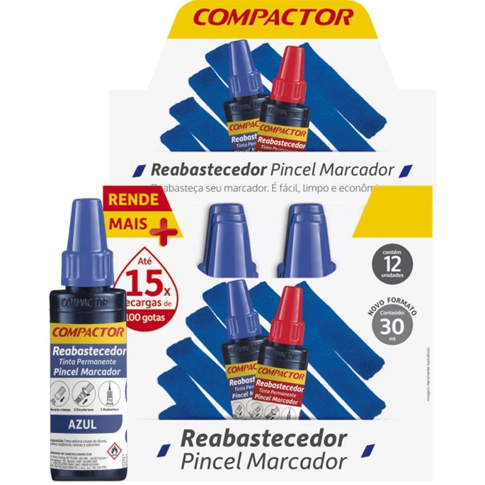 Tinta Marcador Permanente Reabastecedor 030Ml Azul Compactor (Cx.c/12) - imagem 5