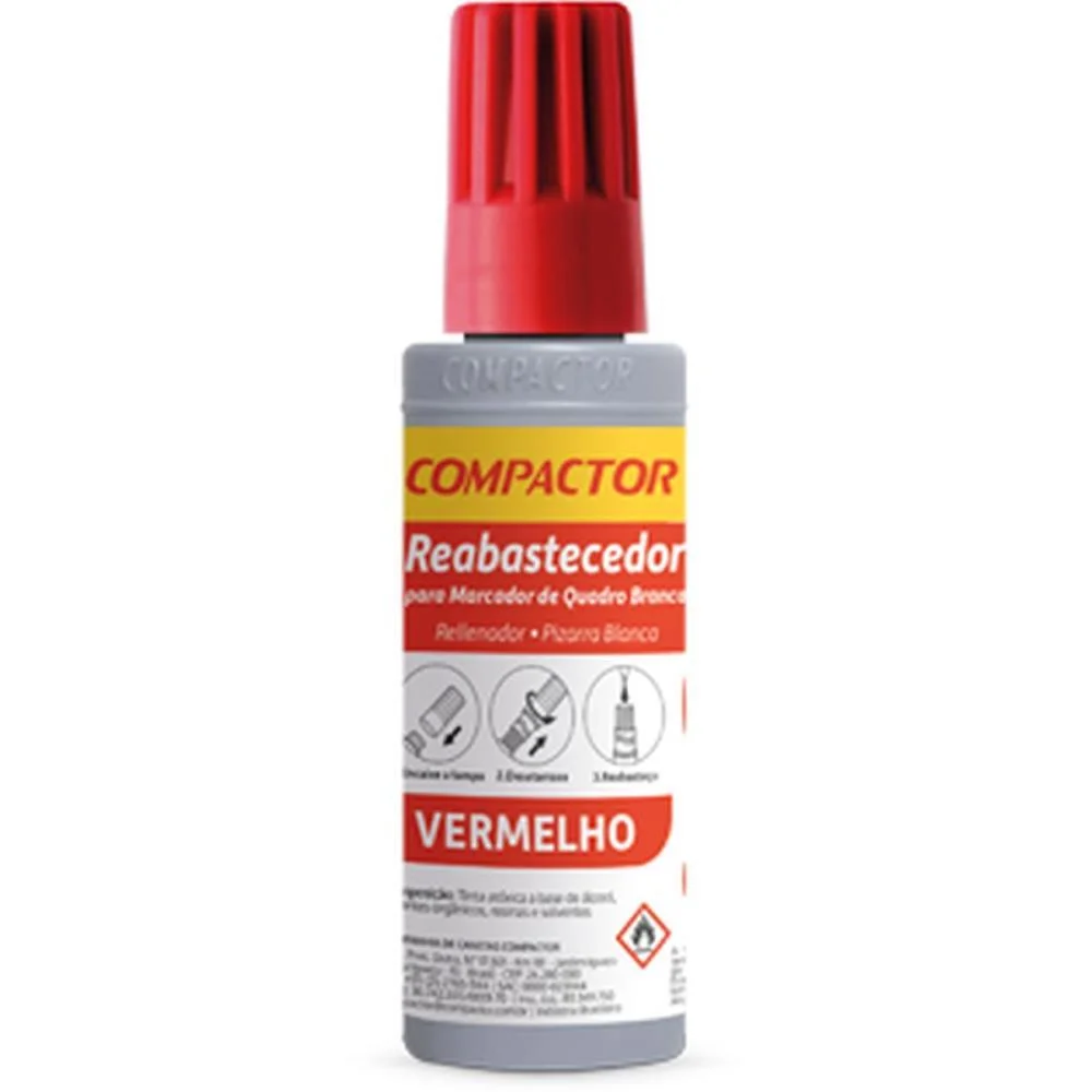 Tinta Marcador Quadro Branco Reabastecedor 030Ml Vermelho Compactor (Cx.c/12) - imagem 3