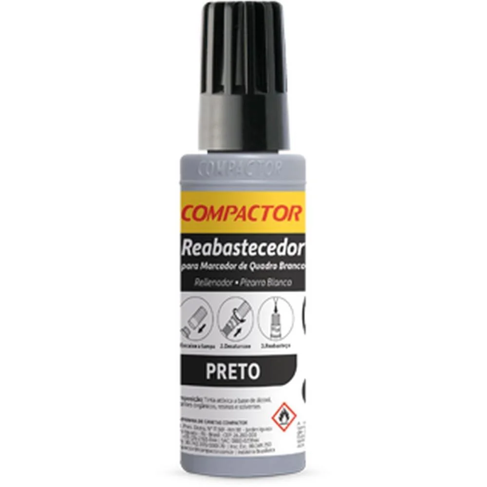 Tinta Marcador Quadro Branco Reabastecedor 030Ml Preto Compactor (Cx.c/12) - imagem 3