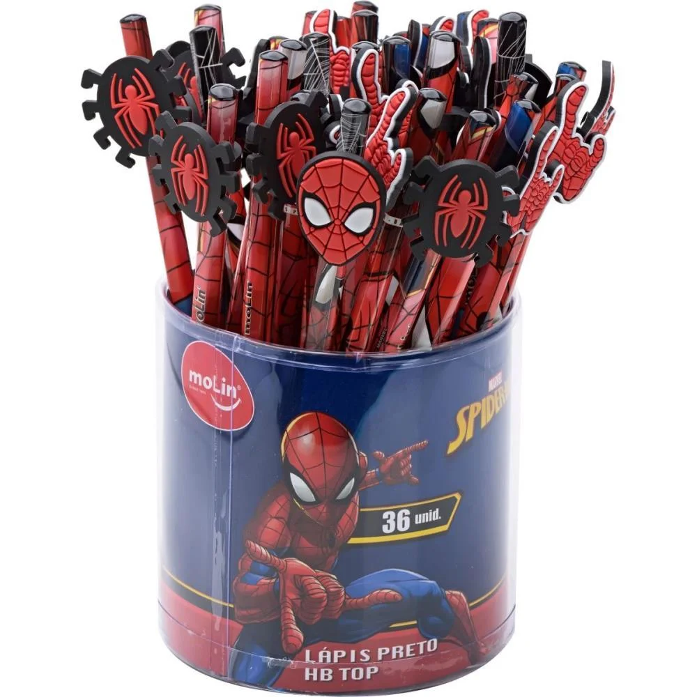 Lapis Preto Redondo Decorado Spiderman Top Hb Molin (Pote-36) - imagem 2
