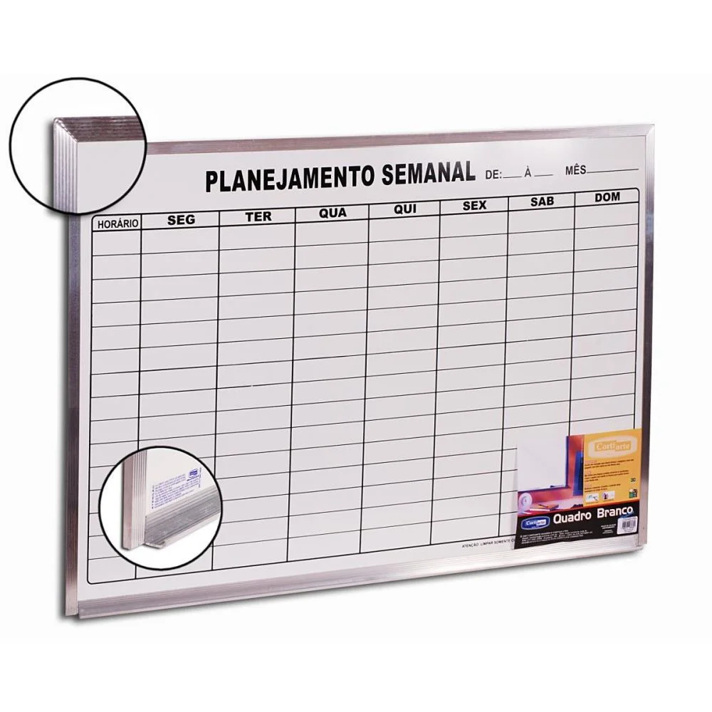 Quadro Branco Moldura Aluminio 090X060Cm Planejamento Semana Cortiarte (Unidade) - imagem 3