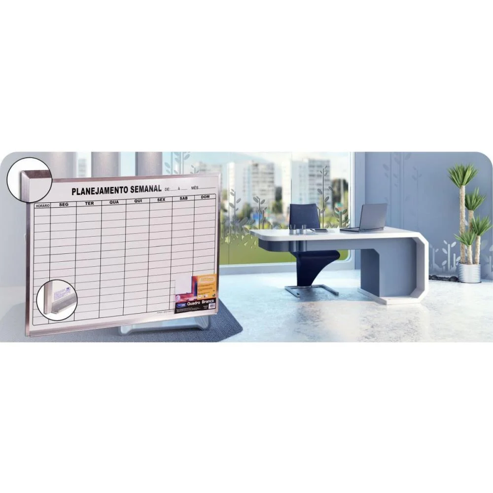 Quadro Branco Moldura Aluminio 090X060Cm Planejamento Semana Cortiarte (Unidade) - imagem 4