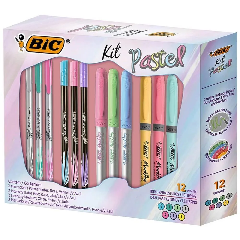 Kit Escolar Pastel C/12 Itens Bic (Estojo) - imagem 3