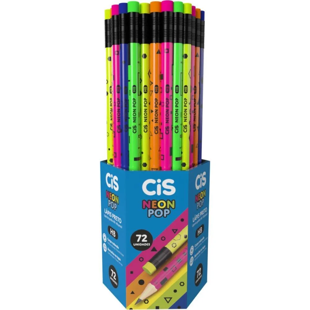 Lapis Preto Redondo Cis Neon Pop Hb 5 Cores Sertic (Pote-72) - imagem 3