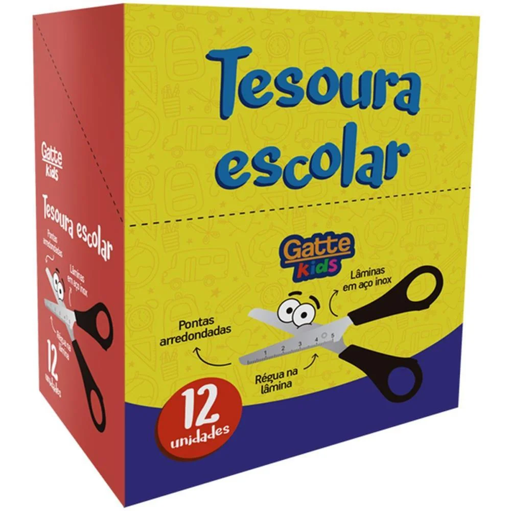 Tesoura Escolar Inox Cabo Preto 13Cm Make+ (Cx.c/12) - imagem 4