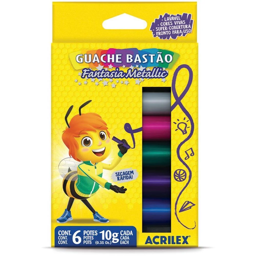 Tinta Guache Bastão Mettalic C/06 Cores Acrilex (Estojo) - imagem 3