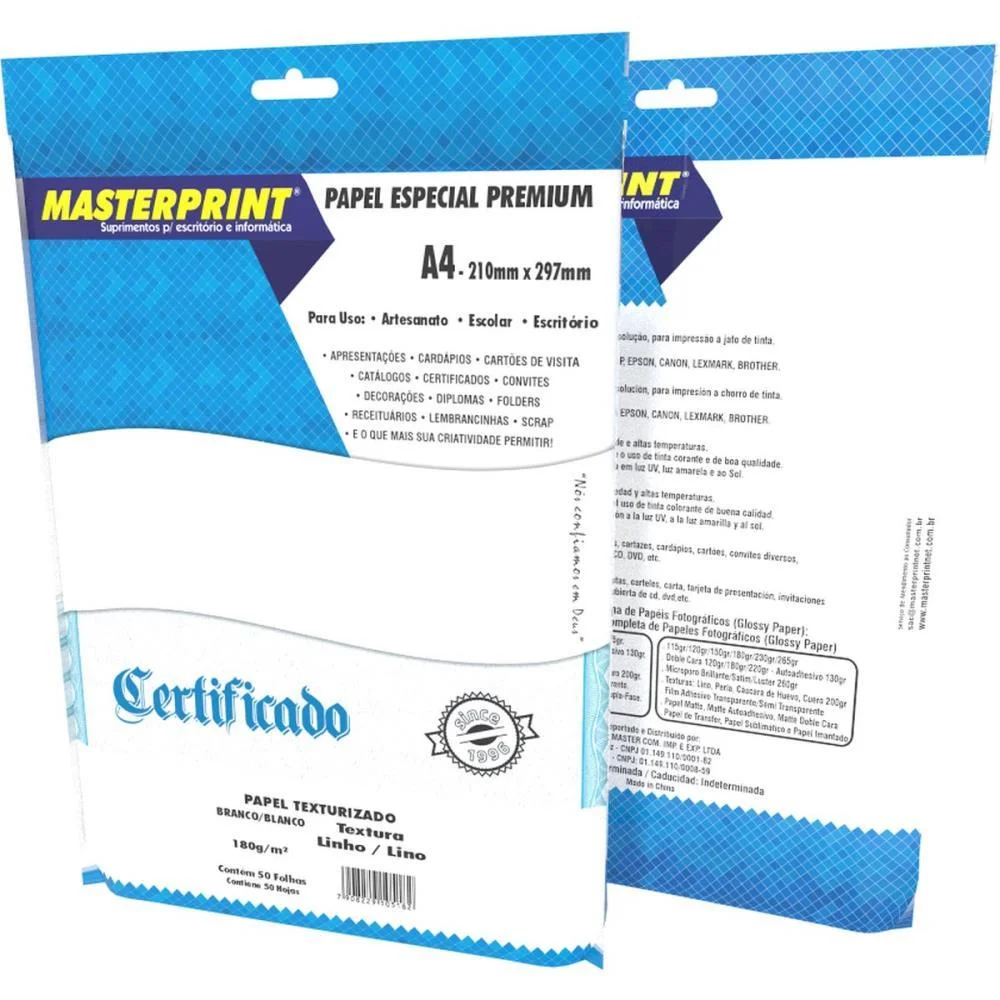 Papel A4 Linho Branco 180G. Masterprint (Pct.c/50) - imagem 3