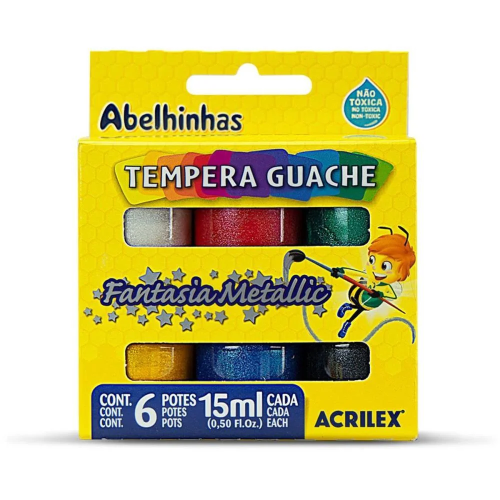 Tinta Guache 015Ml 06 Cores Fantasia Metallic Acrilex (Pct.c/06) - imagem 2