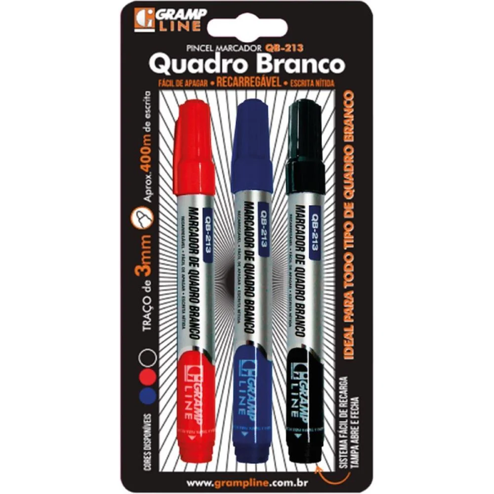 Pincel Quadro Branco Qb213 Recarregavel C/03 Cores Gramp Line (Bl.c/03) - imagem 11