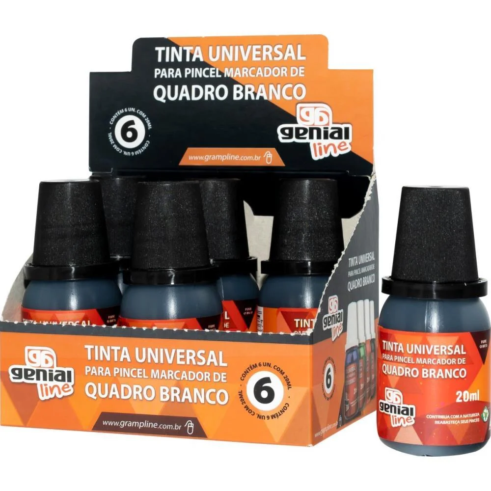Tinta Marcador Quadro Branco Reabastecedor Genial 20Ml Pret Gramp Line (Cx.c/06) - imagem 2