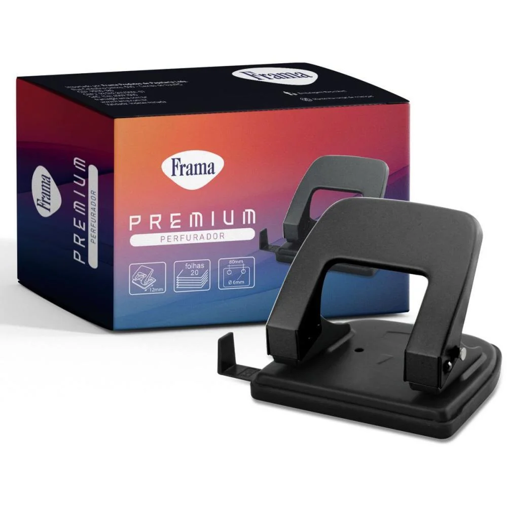 Perfurador De Papel Metal Medio Preto P/20Fls Frama (Unidade) - imagem 3