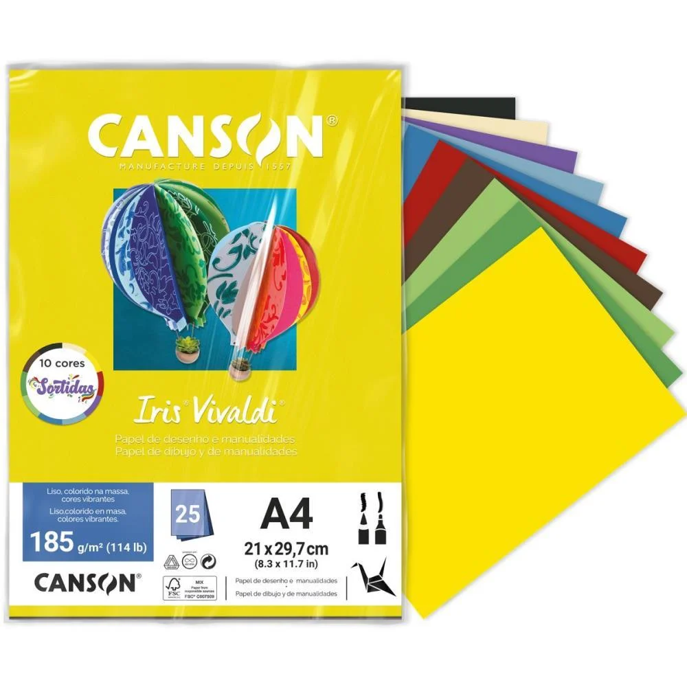 Papel A4 Color Iris Vivaldi 10Cores Sort 185G Canson (Pct.c/25) - imagem 4