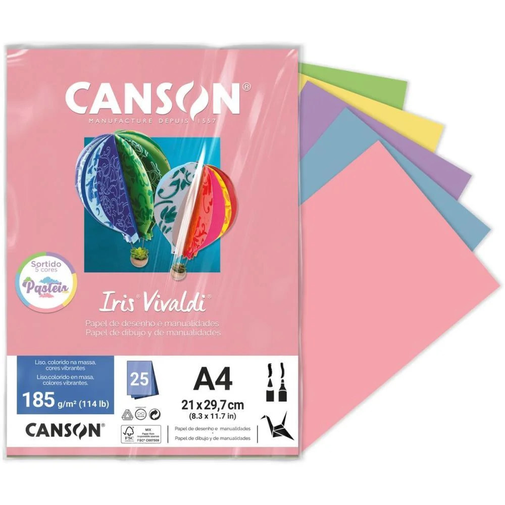 Papel A4 Color Iris Vivaldi Cores Pastel 185G Canson (Pct.c/25) - imagem 4