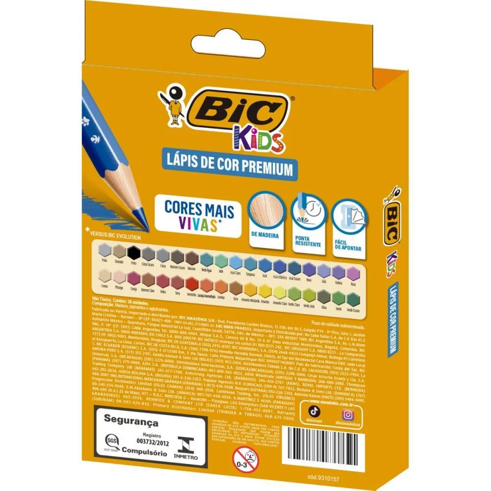Lapis De Cor Sextavado Bic Kids Madeira 36 Cor. Bic (Pct.c/06) - imagem 5
