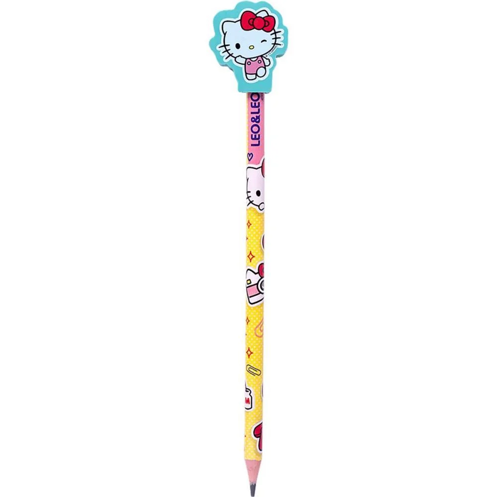Lapis Preto Redondo Decorado Hello Kitty C/Borracha 4Mod. Leonora (Pote-30) - imagem 5