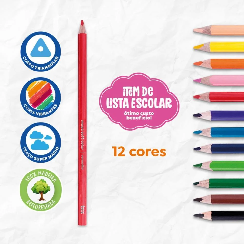 Lapis De Cor Triangular Mega Soft Color 12 Cores Summit (Pct.c/06) - imagem 4