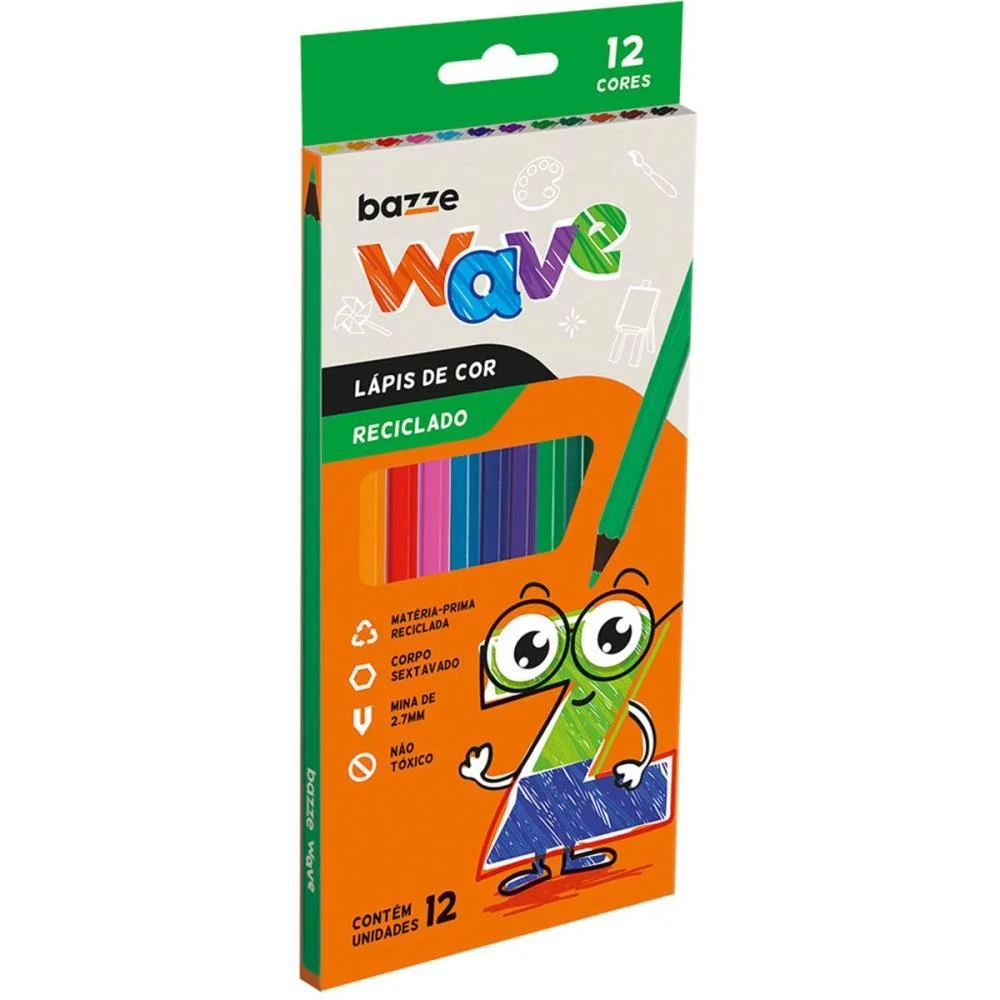 Lapis De Cor Sextavado Bazze Wave Reciclado 12 Cores Summit (Pct.c/12) - imagem 2