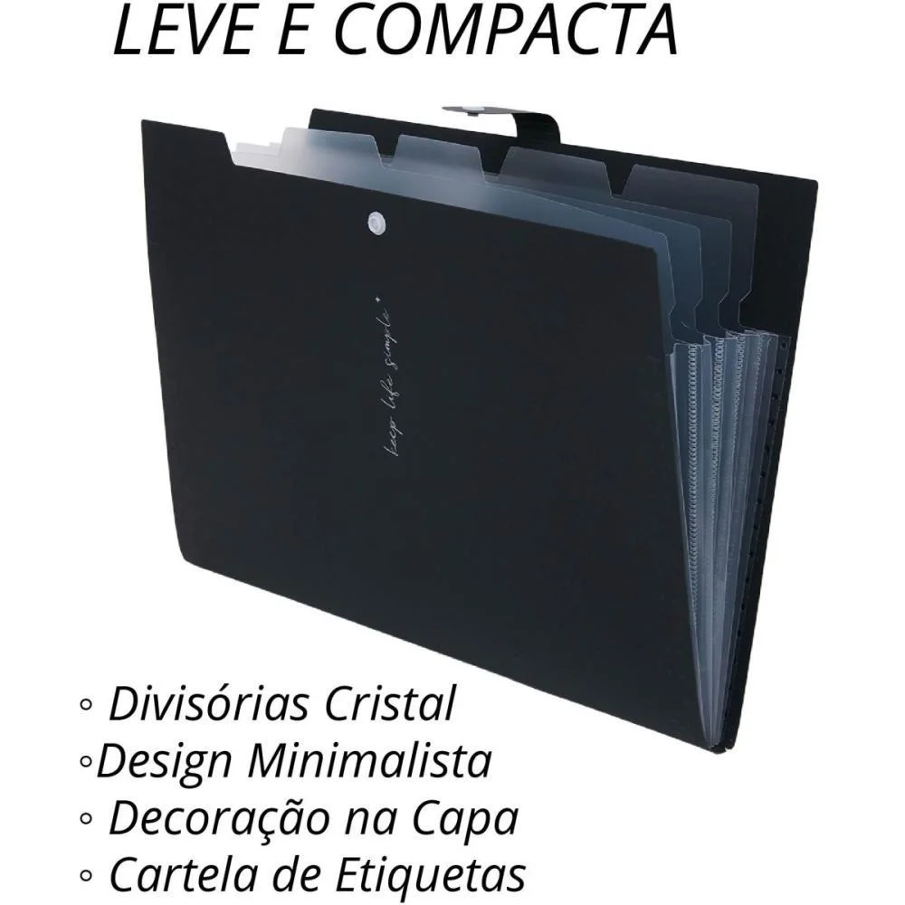 Pasta Sanfonada Plastica A4 5 Divisoes Preta Polibras (Unidade) - imagem 4