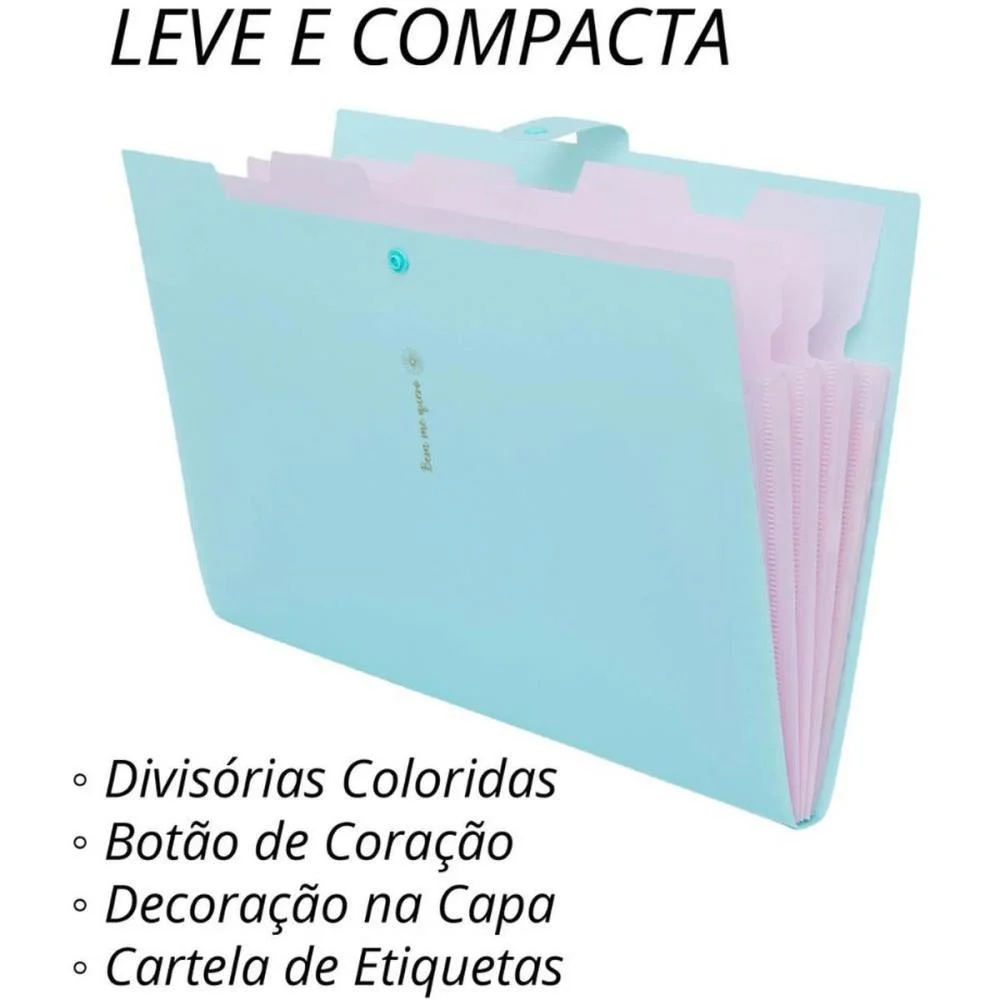 Pasta Sanfonada Plastica A4 5 Divisoes Verde Pastel Polibras (Unidade) - imagem 4