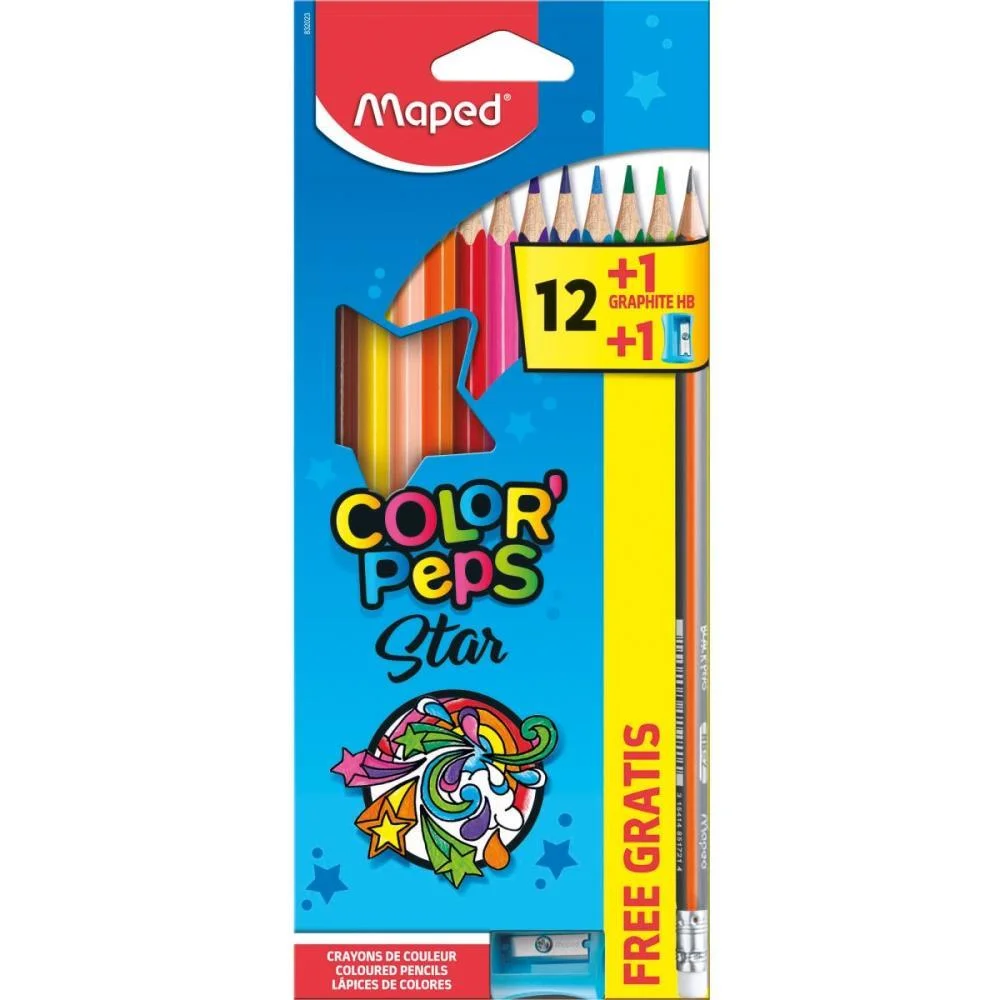 Lapis De Cor Triangular Color Peps Star 12Cores+Ap+Lp Maped (Pct.c/12) - imagem 2