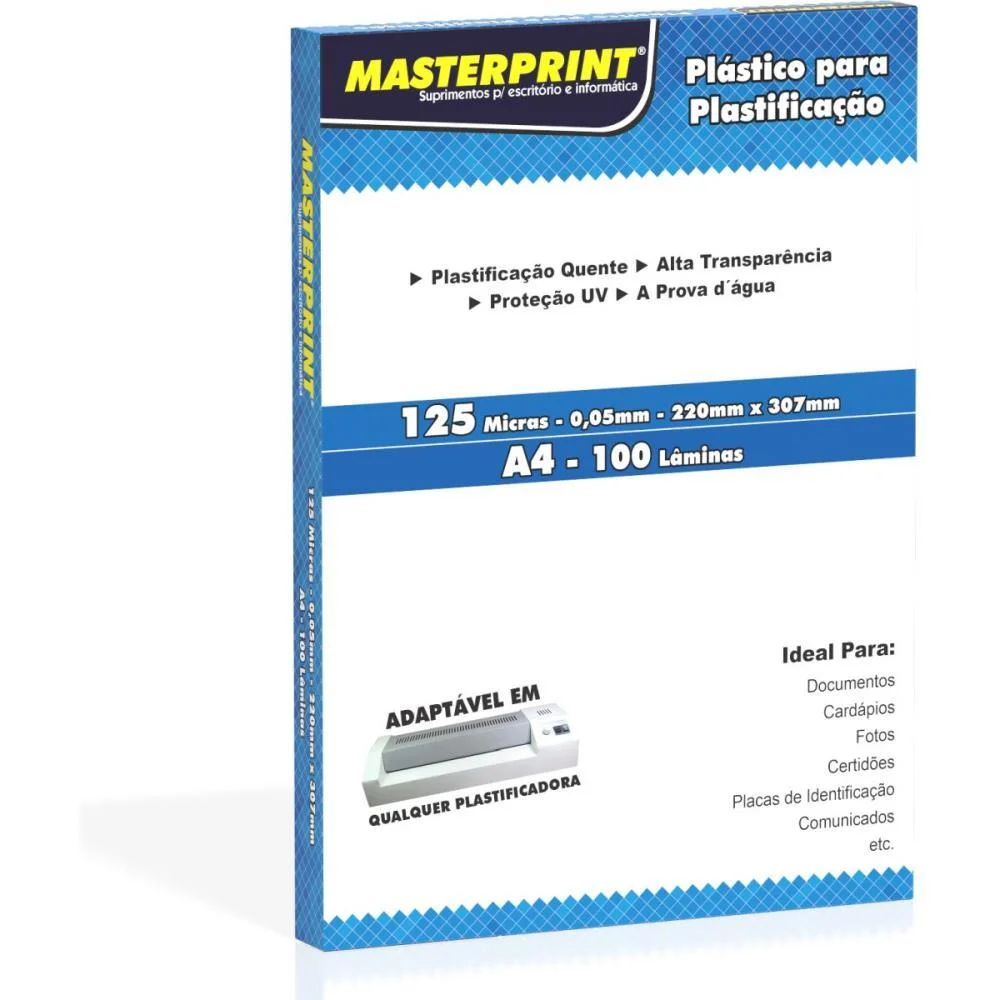 Plastico Para Plastificacao A4 220X307 125 Micras (0,05) Masterprint (Conj/100) - imagem 2
