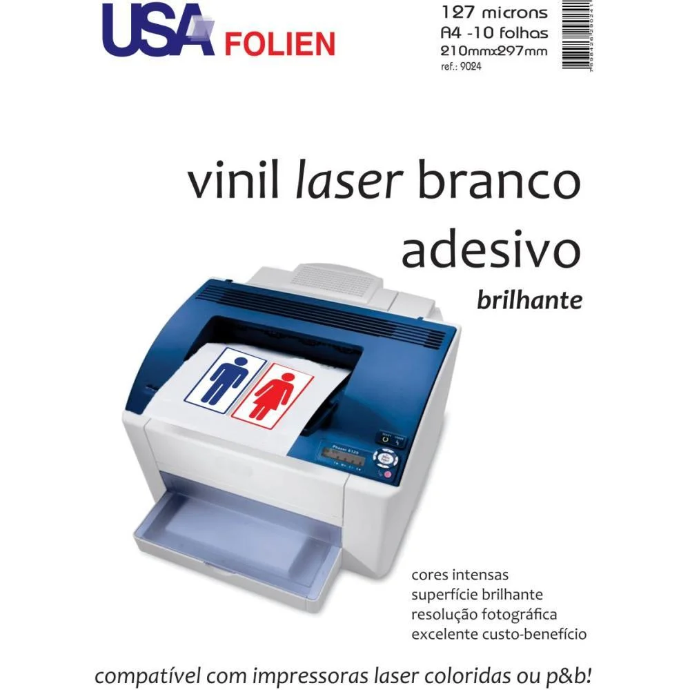 Vinil Laser Adesivo A4 Branco Brilho 127Mc Usa Folien (Pct.c/10) - imagem 2