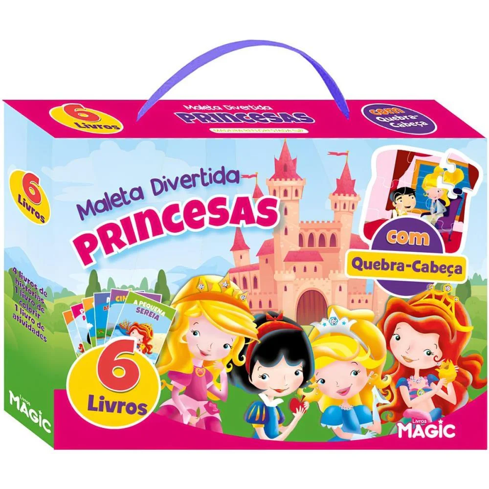 Livro Brinquedo Ilustrado Princesas 6Livros+1Quebra Cabe Magic Kids (Maleta) - imagem 3