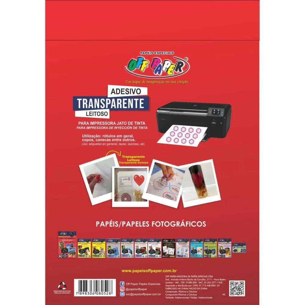 Papel Fotografico Inkjet A4 Transparente Adesivo 120G Off Paper (Pct.c/10) - imagem 4