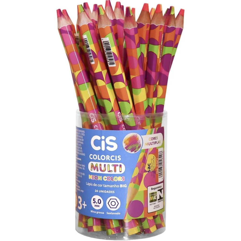Lapis De Cor Jumbo Cis Multicolor Graf 4Cor Neon Sertic (Pote-24) - imagem 3