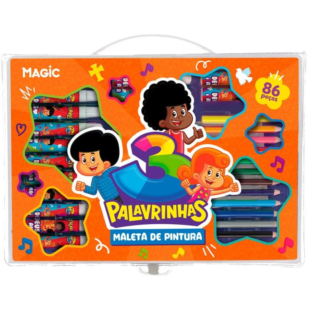 Maleta Para Pintura 3 Palavrinhas 86 Pecas 30X21Cm Magic Kids - imagem 3